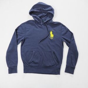 Vintage Polo Ralph Lauren Hoodie Mens Small Blue Big Pony Sweatshirt Pullover
